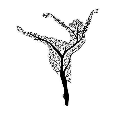 Abstract tree with silhouette ballerina.のイラスト素材