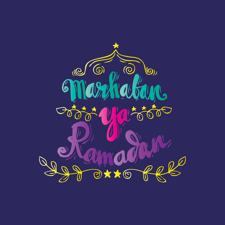 Marhaban ya ramadan. Hand lettering calligraphy.のイラスト素材