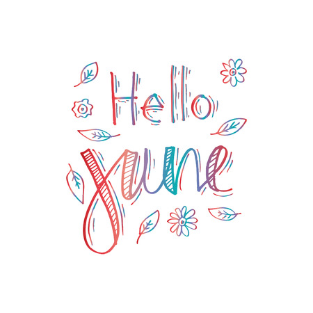 Hello june. Hand lettering calligraphy. Greeting card.のイラスト素材