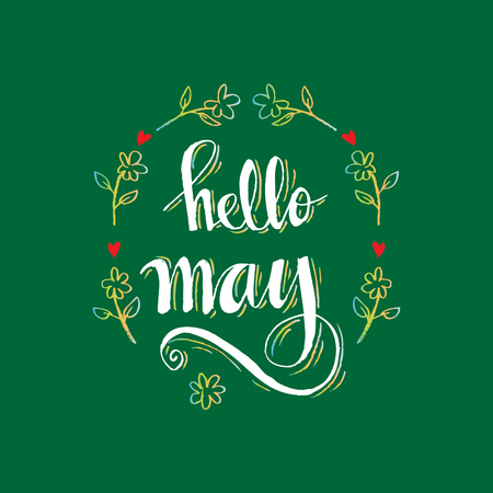 Hello May Hand Lettering Inscription ob green backgroundのイラスト素材