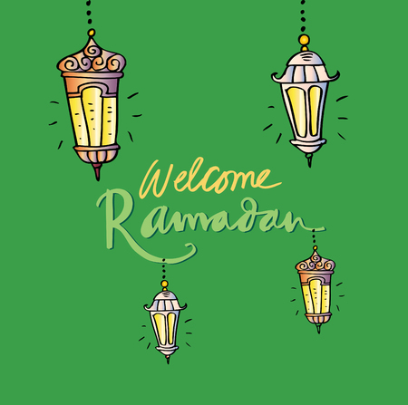 Welcome ramadan lettering with lamp.のイラスト素材