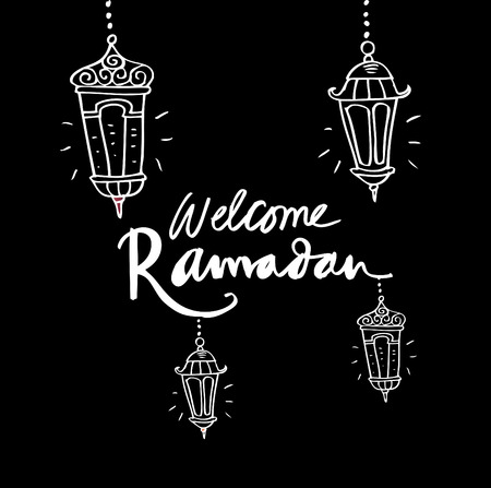 Welcome ramadan lettering with lamp.のイラスト素材