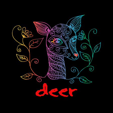 Cute baby deer.  Ethnic ornamental style.のイラスト素材