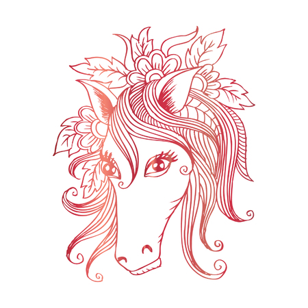 Horse in the flowers. Decorative style.のイラスト素材