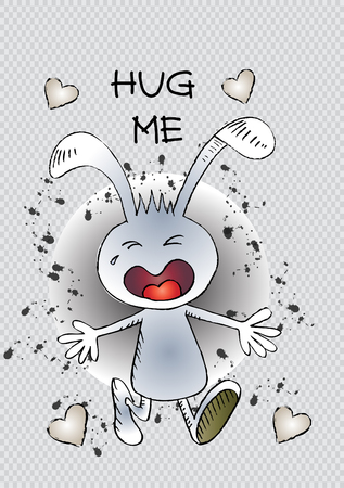Hug me rabbit in cartoon designのイラスト素材