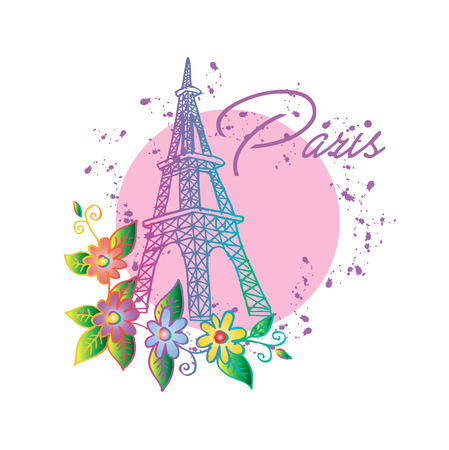 Eiffel tower with floralのイラスト素材