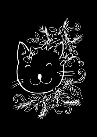 Cartoon cute cat with floral.のイラスト素材