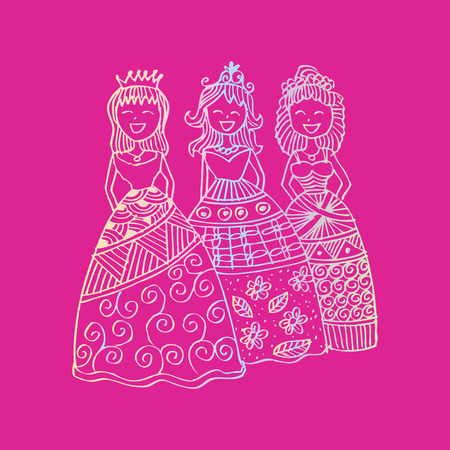 Fashion little girls. Zentangle style.のイラスト素材