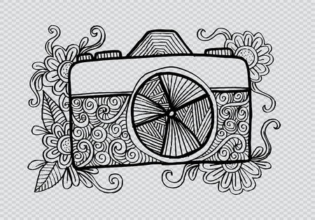 Photo camera with floral ornament.のイラスト素材