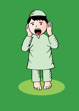 Cartoon of Muslim kid adzanのイラスト素材