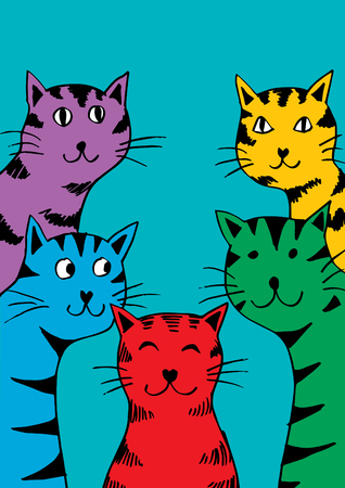 Five Cartoon felinesのイラスト素材