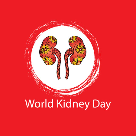 World Kidney Day with kidney illustration on red background.のイラスト素材