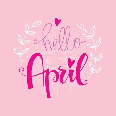 Hello April hand lettering calligraphy.のイラスト素材