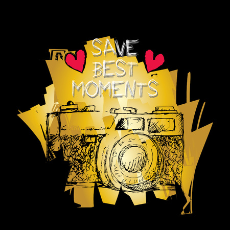 Save best moments lettering and old cameraのイラスト素材