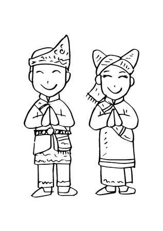 Cartoon costume, Padang, West Sumatera, Indonesian traditional clothes.のイラスト素材