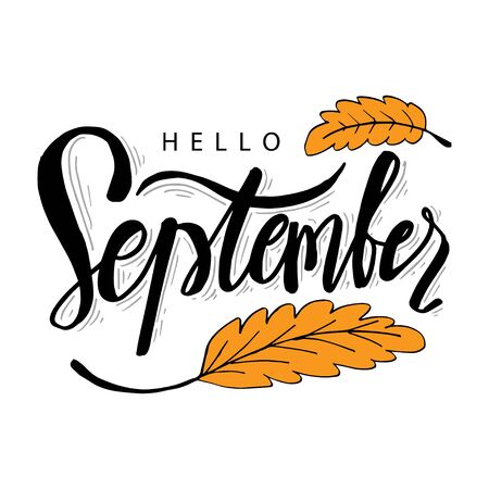 Hello September hand lettering calligraphyのイラスト素材