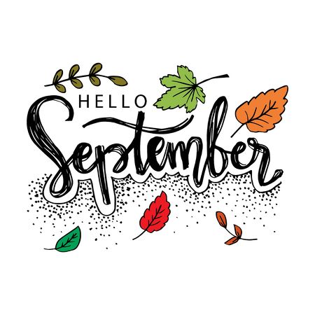Hello September hand lettering calligraphyのイラスト素材