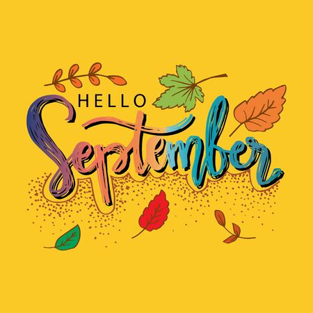 Hello September hand lettering calligraphyのイラスト素材