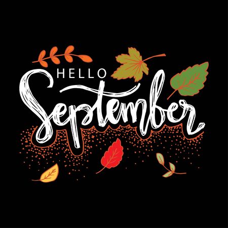 Hello September hand lettering calligraphyのイラスト素材
