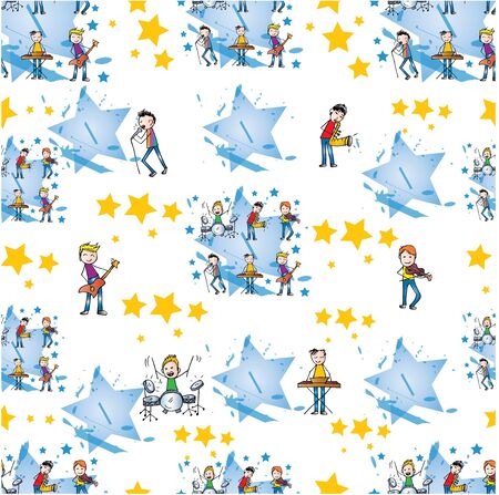 Seamless pattern boys playing music.のイラスト素材