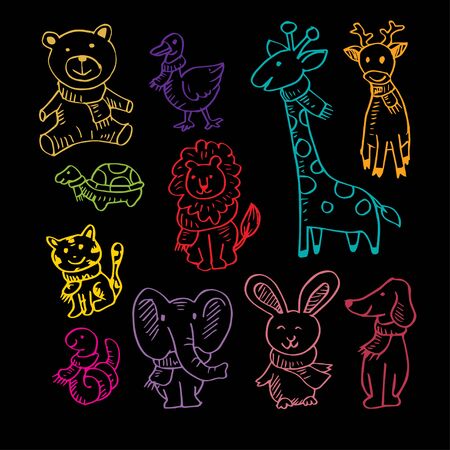 Set of cartoon animals wearing scarfのイラスト素材