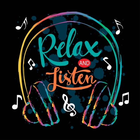 Music motivation quote. Relax and listen.のイラスト素材