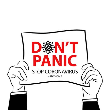 Hands holding paper with text don't panic. Poster concept.のイラスト素材