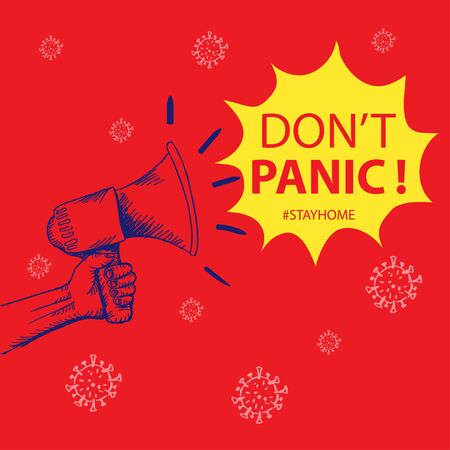 Don't panic lettering with megaphone.のイラスト素材