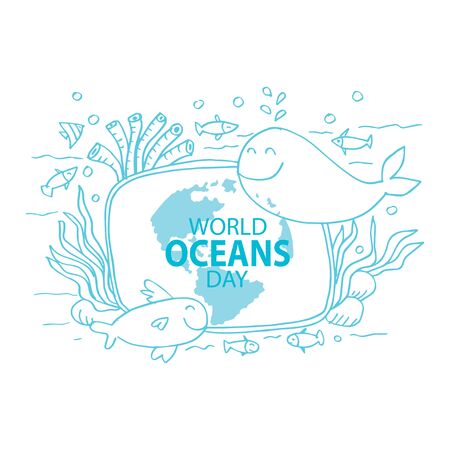 World ocean day with whaleのイラスト素材