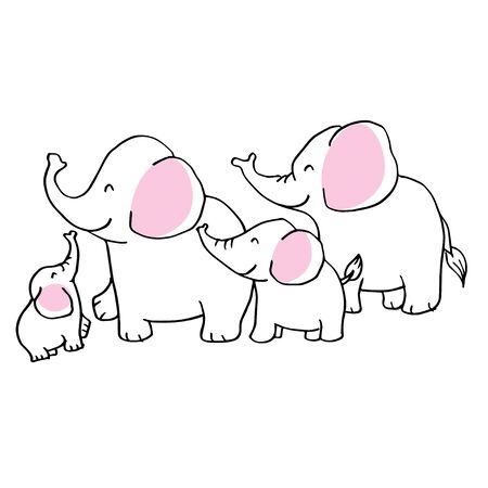 Cartoon elephant family on white background.のイラスト素材
