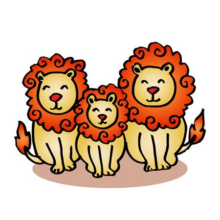 Cartoon lion family on white background.のイラスト素材