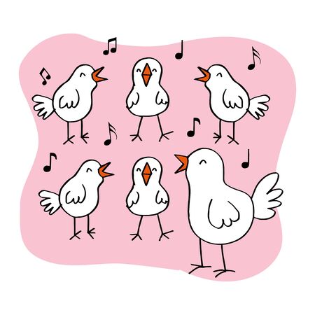 Cute funny happy yellow chickens  singing songのイラスト素材