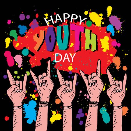 Happy Youth Day rock hand sign quote card.のイラスト素材