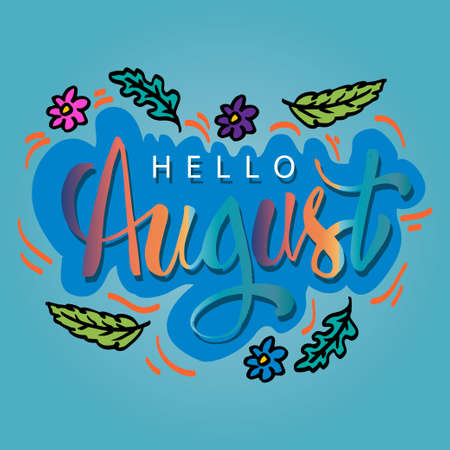 Hello August hand lettering. Greeting card.のイラスト素材