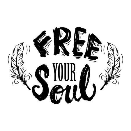 Free your soul with feathers. Motivational quote.のイラスト素材