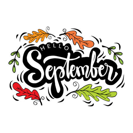 Hello September hand lettering calligraphyのイラスト素材