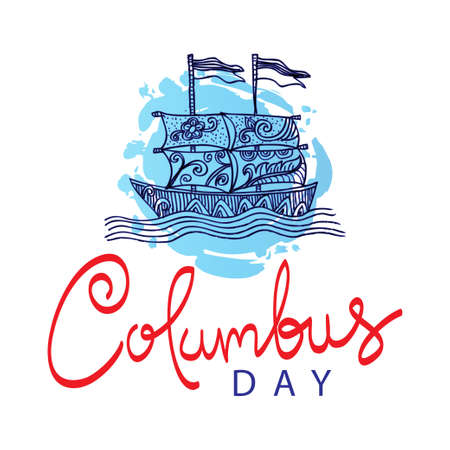 Hand drawn Ship  illustration for Happy Columbus Dayのイラスト素材