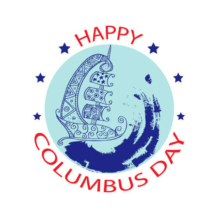 Happy columbus day with old shipのイラスト素材