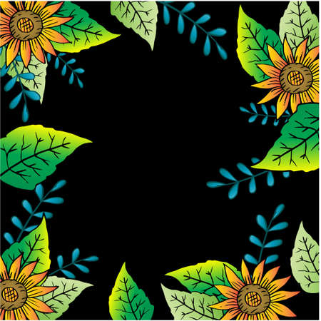 A Beautiful Sunflower Frame. Black background.のイラスト素材