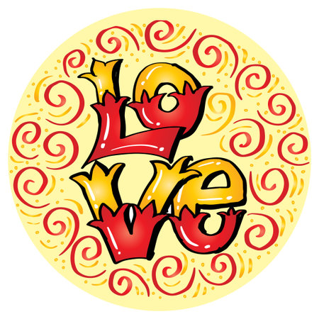 LOVE text hand drawing illustration.のイラスト素材