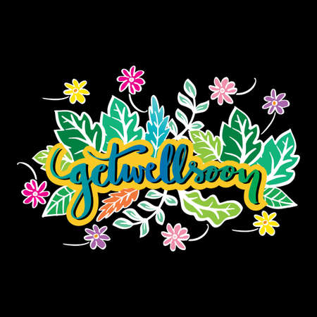 Get well soon card decorated with hand drawn flowers.のイラスト素材