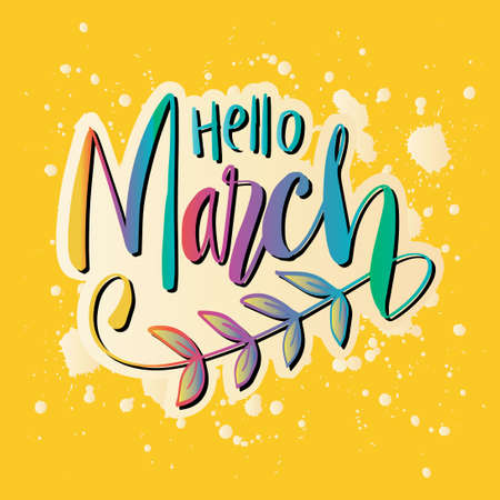 Hello March hand drawn  lettering. Greeting card.のイラスト素材