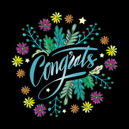 Congratulations Hand lettering  with floral ornament.のイラスト素材