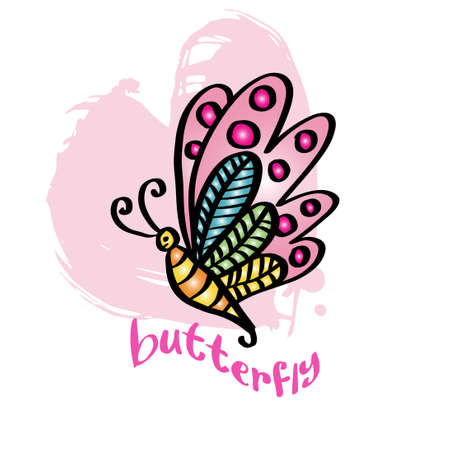 Butterfly doodle. Printable t-shirt design.のイラスト素材