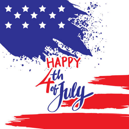 Happy 4th of July day  with American flag. Handwritten text for greeting cardのイラスト素材