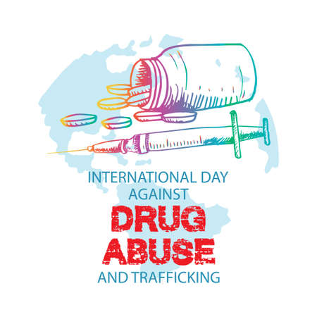 Illustration of International Day against Drug Abuse and illicit trafficking poster and banner designのイラスト素材