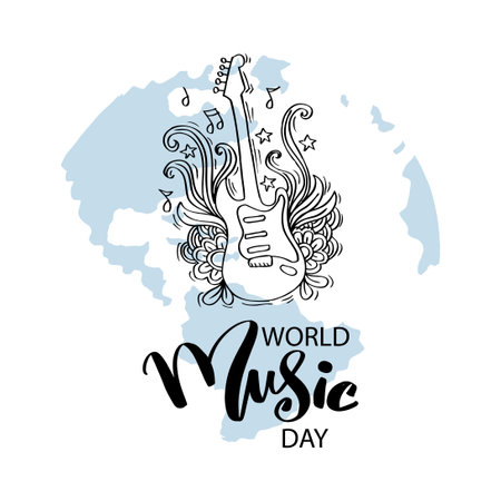 World music day with guitar. Poster concept. June 21のイラスト素材