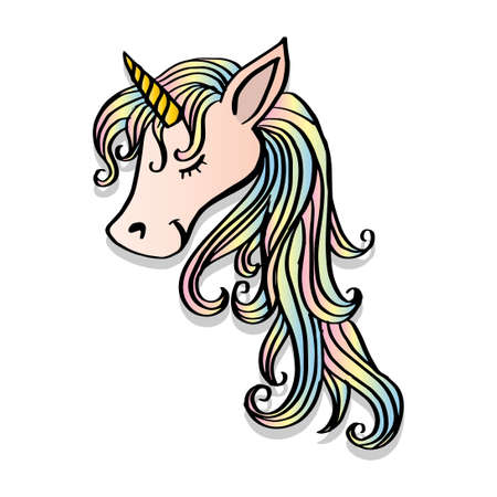 Cartoon cute little  unicorn head. Design for children.のイラスト素材