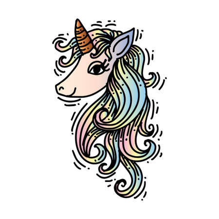 Cartoon cute little  unicorn head. Design for children.のイラスト素材