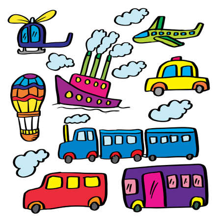 Doodle set of transportation hand drawing illustration.のイラスト素材